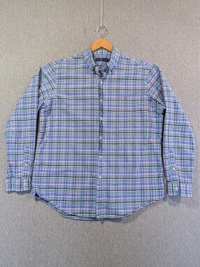 Ralph Lauren Classic Plaid Button Shirt Men's XL/TG Blue Purple Flesh Pony